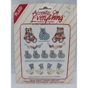 Plaid Accents on Everything Rub-On Paints Home Decor Quilted Bears & Friends Vtg
